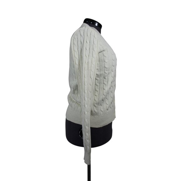 J. Galt women's wool blend cable knit v-neck button front long sleeve cardigan - Picture 4 of 10